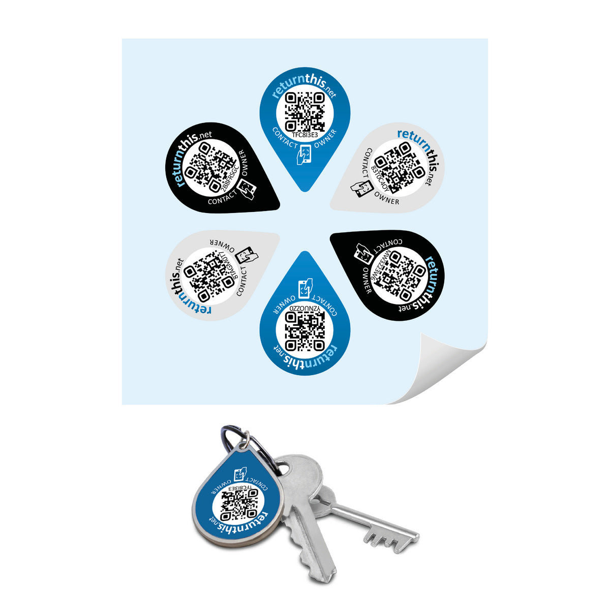 1 Schlüsselanhänger und 6 Pin Kleber